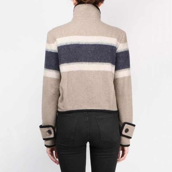 Veronica Beard Ella Blanket Jacket Striped Wool Blend Zip Toggle Closure XS - Picture 3 of 16
